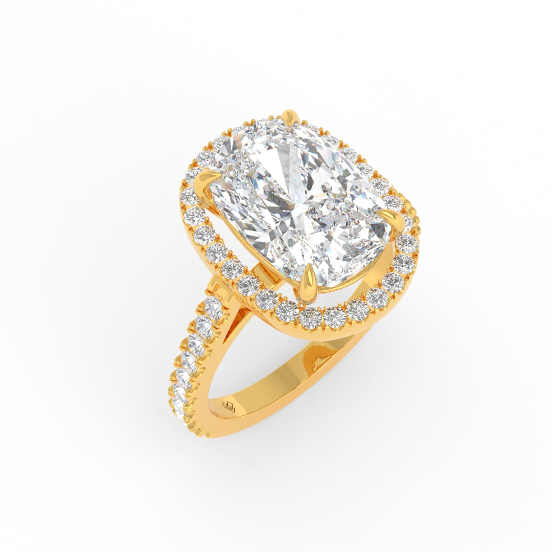 Bella Cushion Cut Diamond Engagement Ring with Diamond Halo & Diamond Band