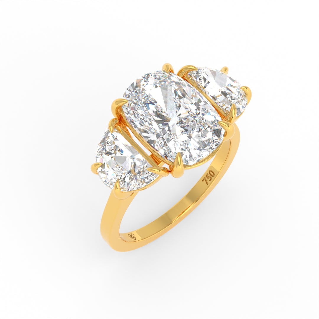 Kamala Cushion Cut Diamond Engagement Ring with Half Moon Cut Side Diamonds