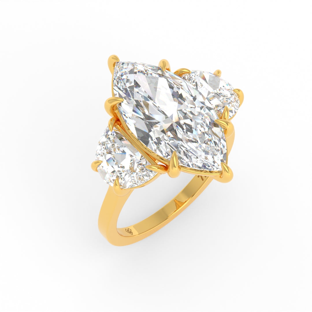 Kamala Marquise Cut Diamond Enagement Ring with Half Moon Cut Side Diamonds