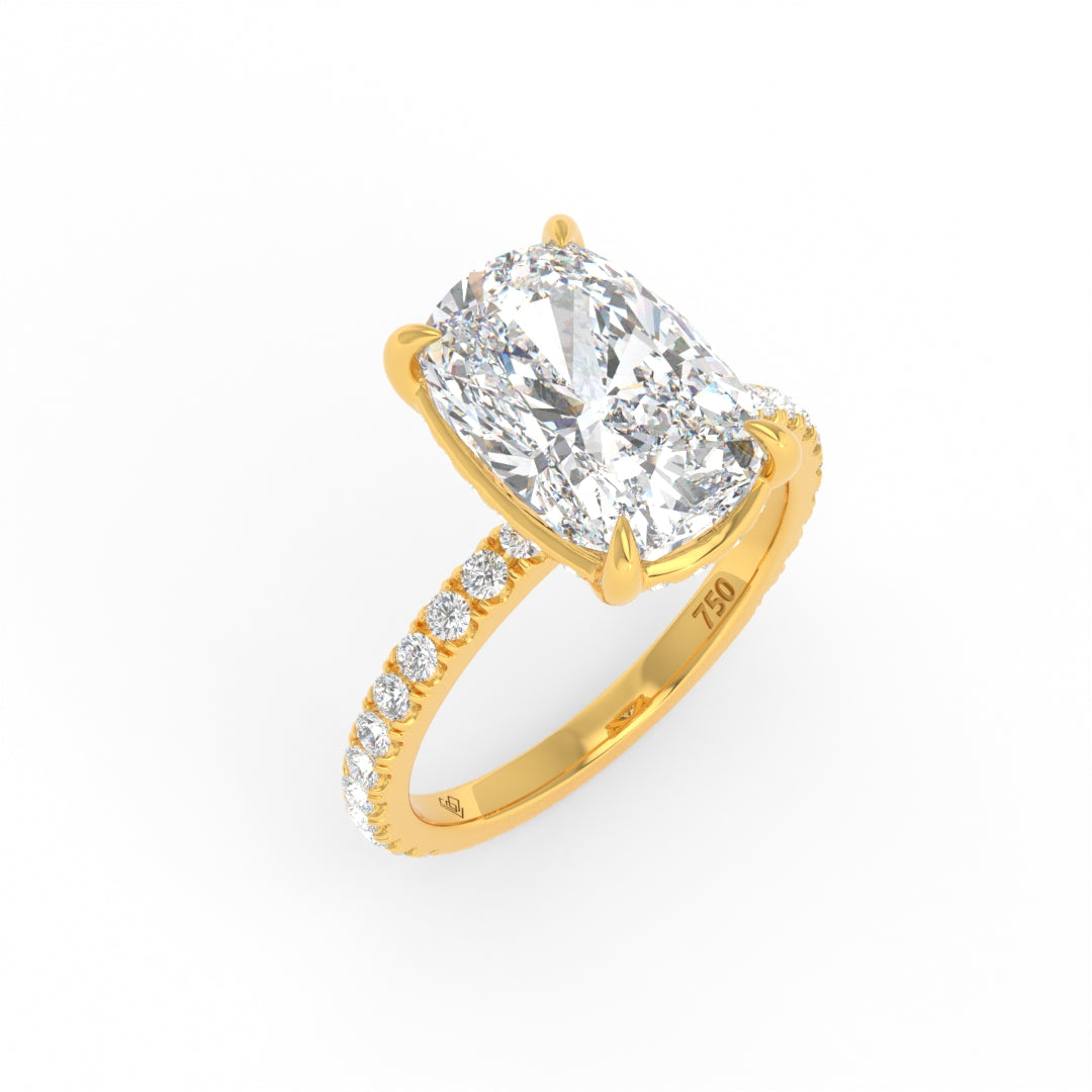 Chloé Cushion Cut Diamond Engagement Ring with Diamond Hidden Halo and Diamond Band