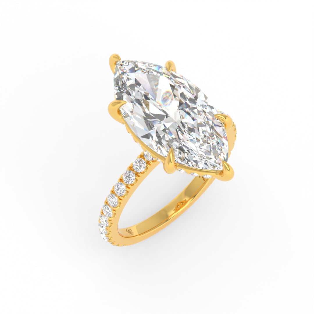 Chloé Marquise Cut Diamond Engagement Ring with Diamond Hidden Halo and Diamond Band