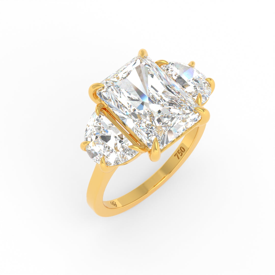 Kamala Radiant Cut Diamond Engagement Ring With Half Moon Cut Side Diamond