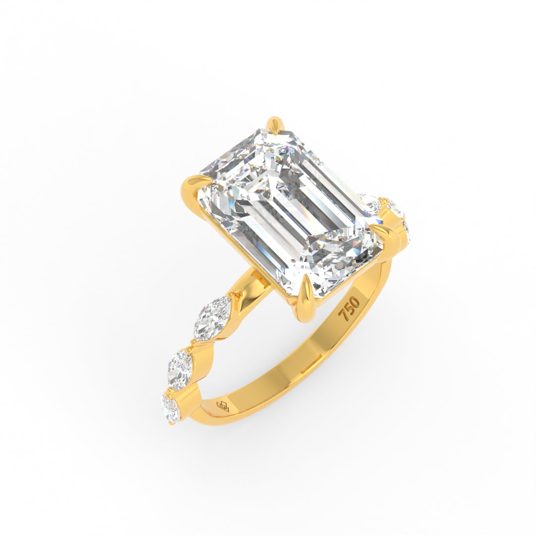 Kasandra Emerald Cut Diamond Engagement RIng With A Marquise Cut Diamonds Band