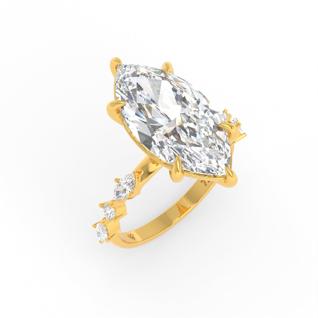 Elizabeth Marquise Cut Diamond Engagement Ring With A Marquise and Round Cut Diamond Band