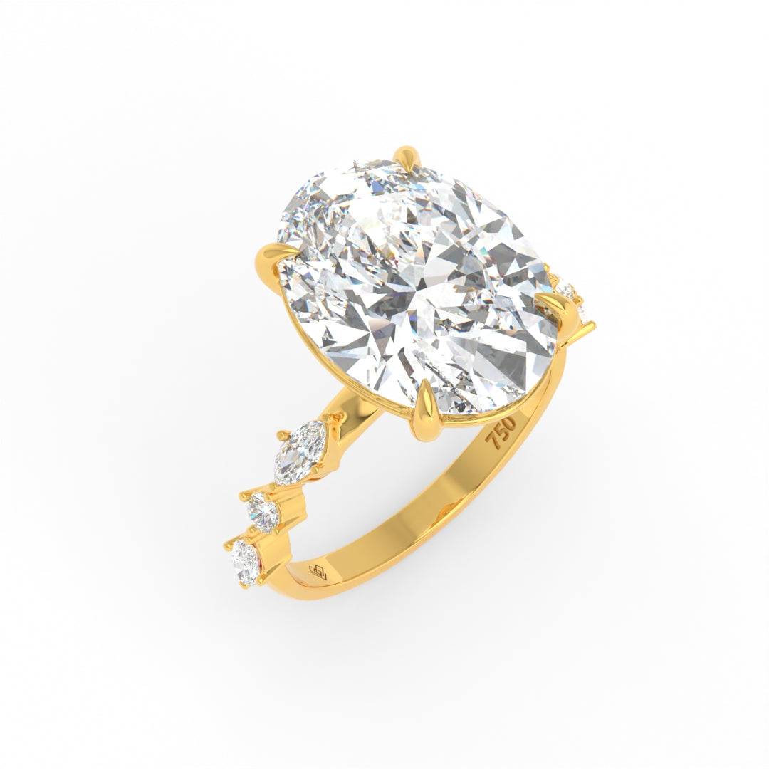 Elizabeth Oval Cut Diamond Engagement Ring With A Marquise And Round Cut Diamond Band.