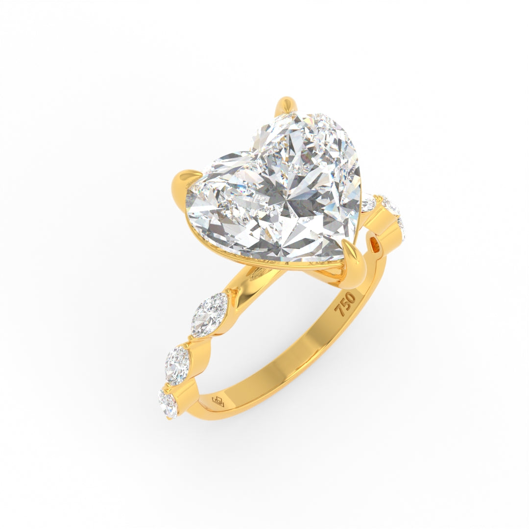 Kasandra Heart Cut Diamond Engagement RIng With A Marquise Cut Diamond Band