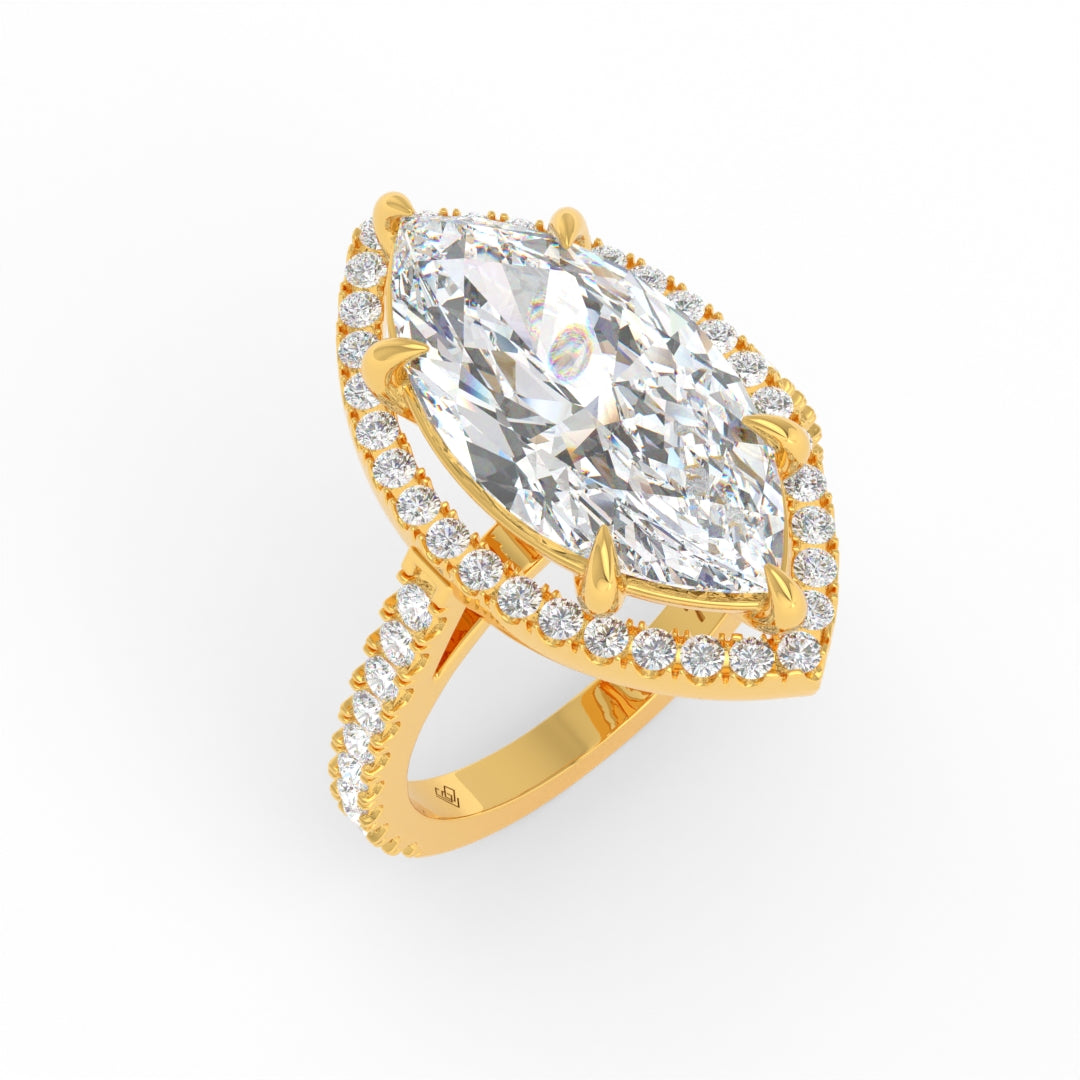Bella Marquise Cut Diamond Engagement Ring with Diamond Halo & Diamond Band