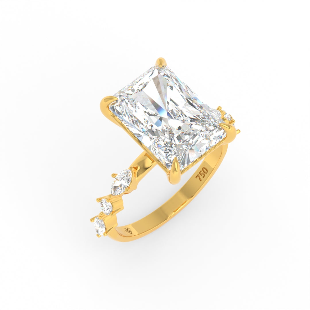 Elizabeth Radiant Cut Diamond Engagement Ring With A Marquise And Round Cut Diamond Band