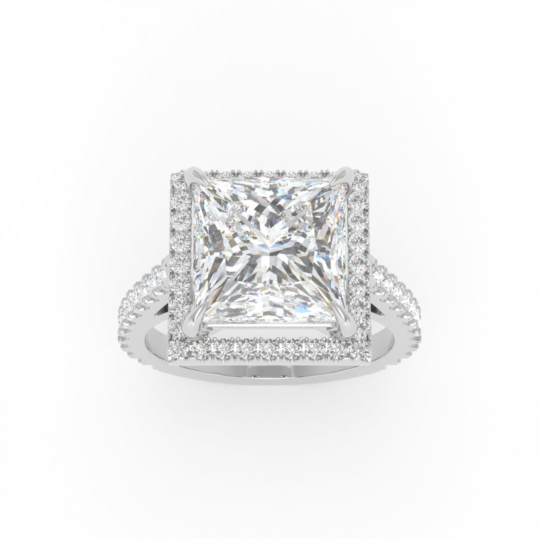 Bella Princess Cut Diamond Engagement Ring with Diamond Halo & Diamond Band