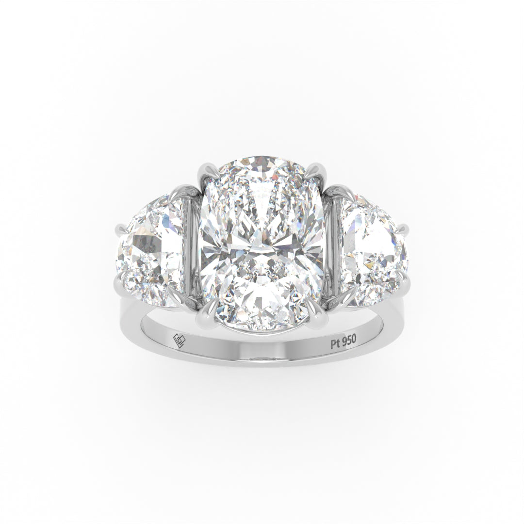 Kamala Cushion Cut Diamond Engagement Ring with Half Moon Cut Side Diamonds