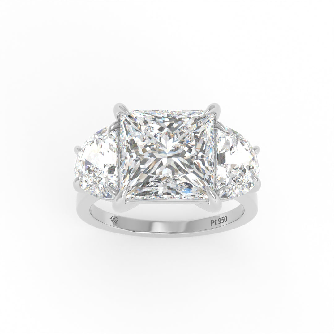 Kamala Princess Cut Diamond Engagement Ring with Half Moon Sides