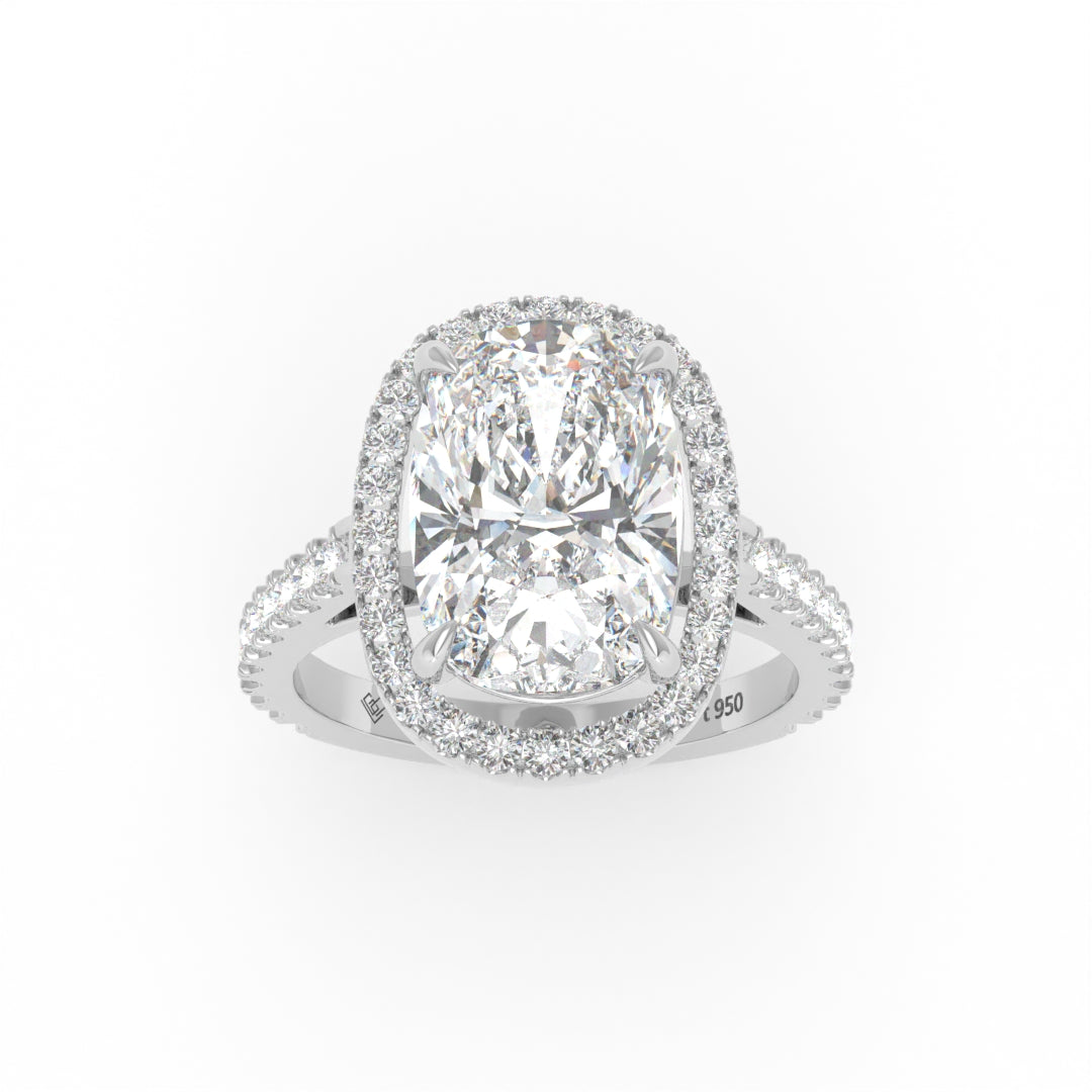 Bella Cushion Cut Diamond Engagement Ring with Diamond Halo & Diamond Band