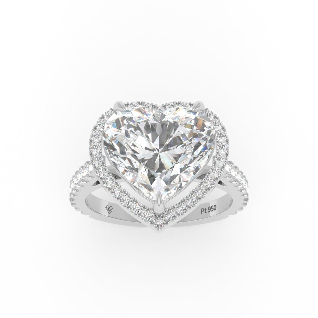 Bella Heart Cut Diamond Engagement Ring with Diamond Halo & Diamond Band