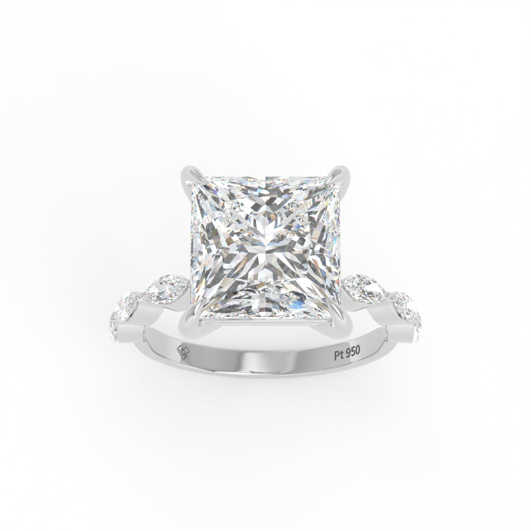 Kasandra Princess Cut Diamond Engagement Ring With A Marquise Cut and Diamond Band
