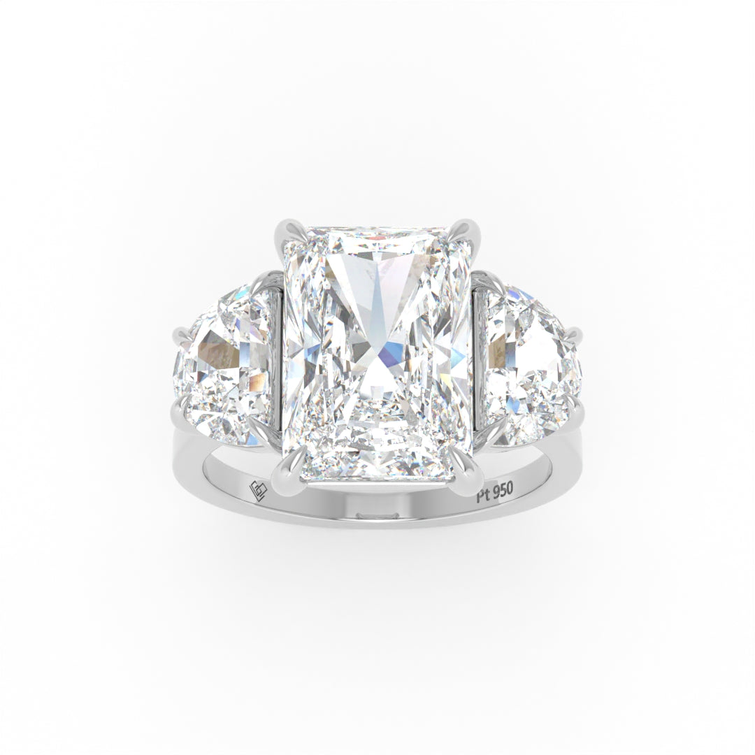 Kamala Radiant Cut Diamond Engagement Ring With Half Moon Cut Side Diamond