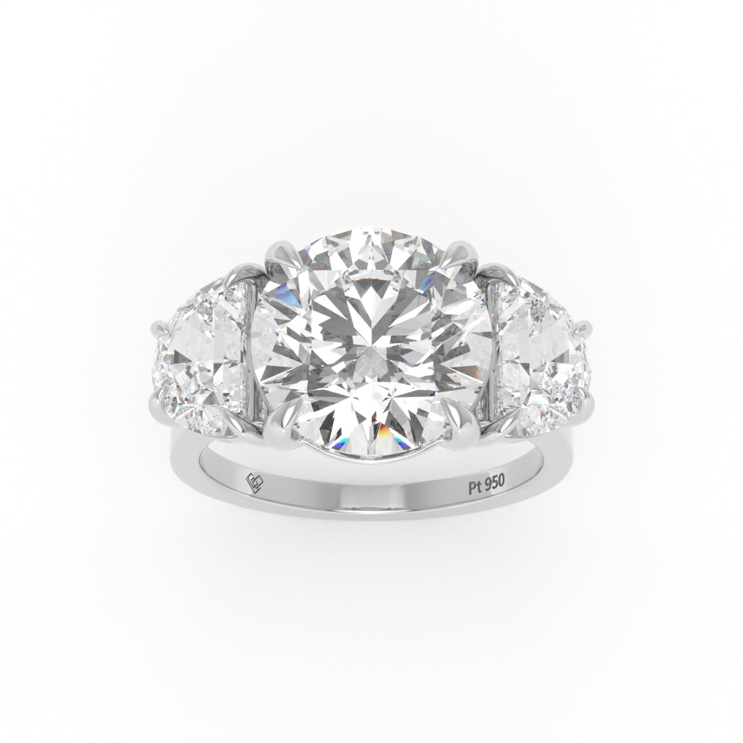 Kamala Round Brilliant Cut Diamond Engagement Ring With Half Moon Cut Side Diamond
