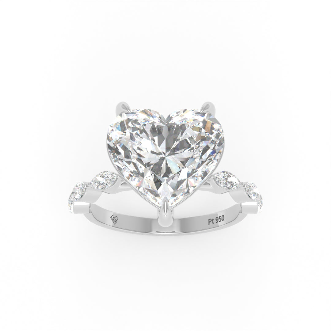 Kasandra Heart Cut Diamond Engagement RIng With A Marquise Cut Diamond Band