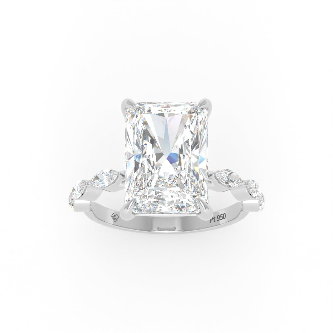 Kasandra Radiant Cut Diamond Engagement Ring With A Marquise Cut Diamond Band
