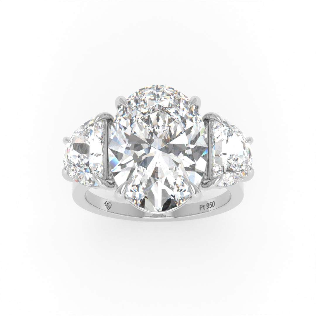 Kamala Oval Cut Diamond Engagement Ring with Half Moon Cut Side Diamonds