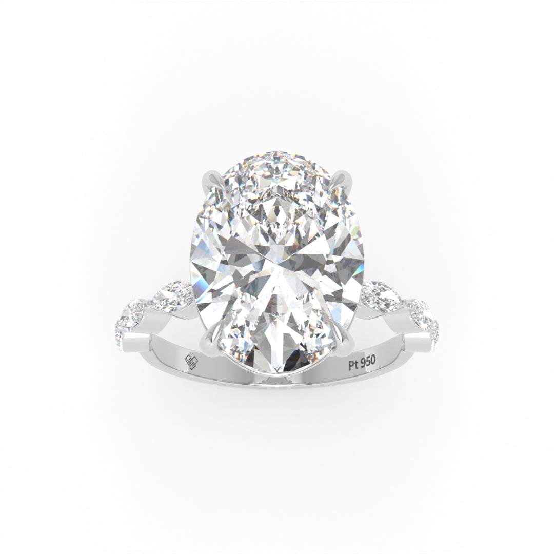 Kasandra Oval Cut Diamond Engagement Ring With A Marquise Cut Diamond Band