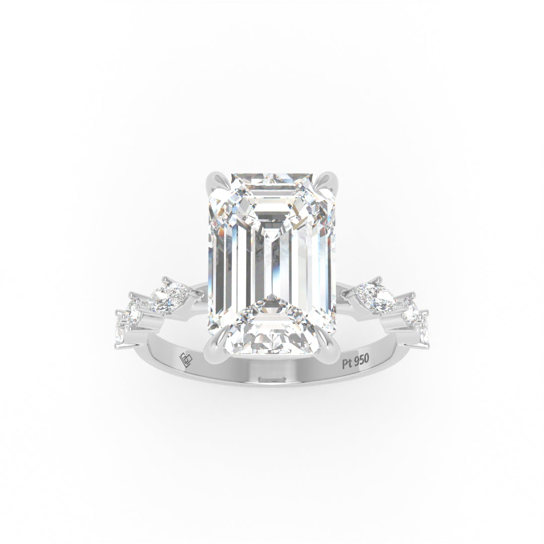 Elizabeth Emerald Cut Diamond Engagement Ring With A Marquise and Round Cut Diamond Band