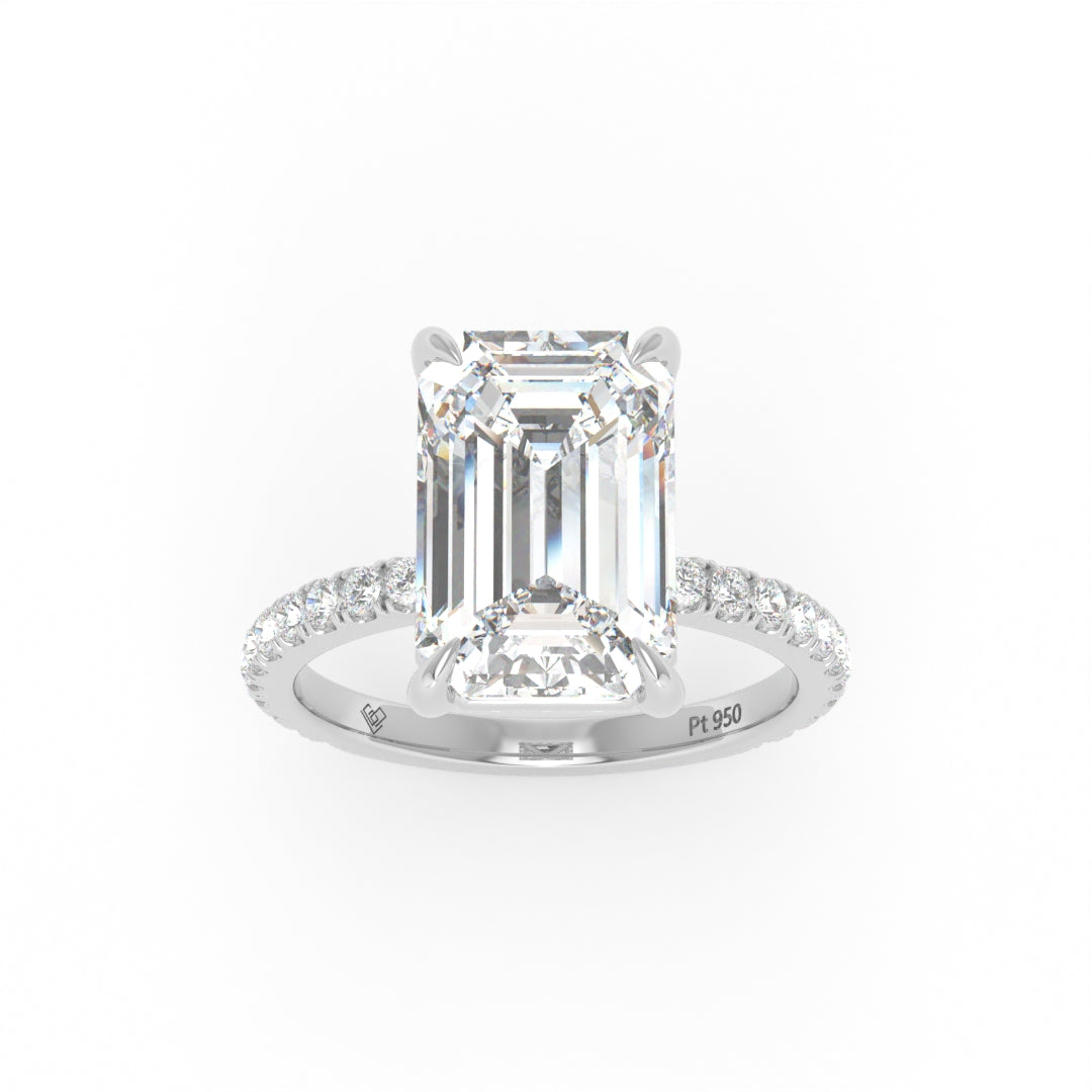 Chloé Emerald Cut Diamond Engagement Ring with Diamond Hidden Halo and Diamond Band