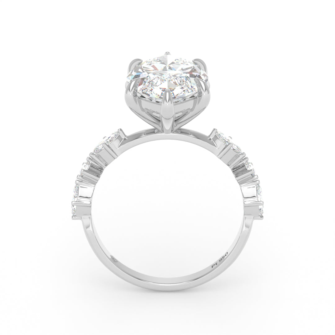 Elizabeth Marquise Cut Diamond Engagement Ring With A Marquise and Round Cut Diamond Band