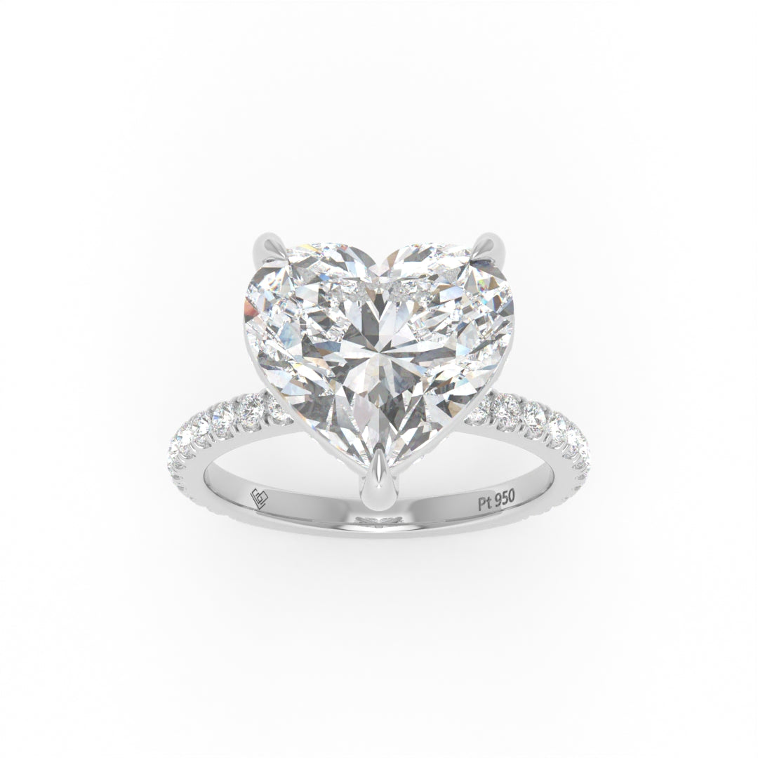 Chloé Heart Cut Diamond Engagement Ring with Diamond Hidden Halo and Diamond Band