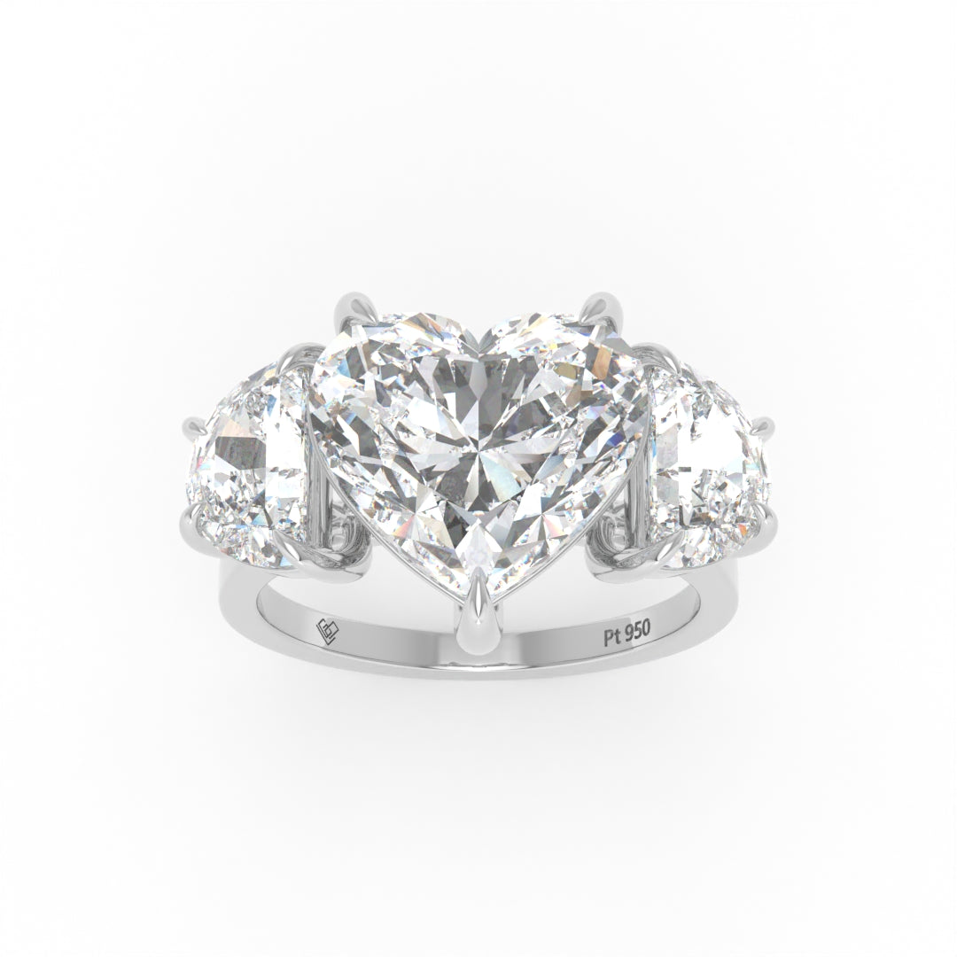 Kamala Heart Cut Diamond Engagement Ring with Half Moon Cut Side Diamonds