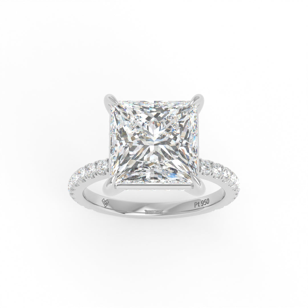 Chloé Princess Cut Diamond Engagement Ring with Diamond Hidden Halo and Diamond Band
