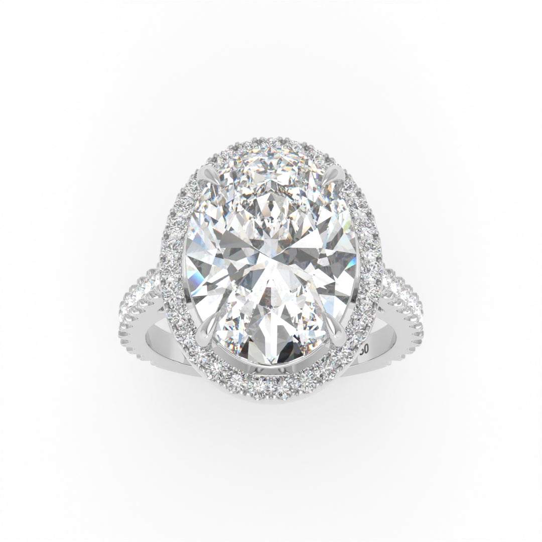 Bella Oval Cut Diamond Engagement Ring with Diamond Halo & Diamond Band