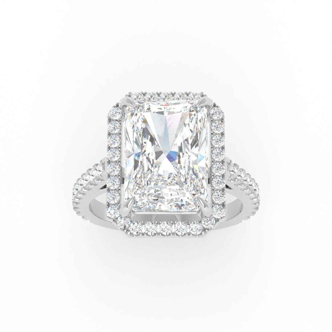 Bella Radiant Cut Diamond Engagement Ring with Diamond Halo & Diamond Band