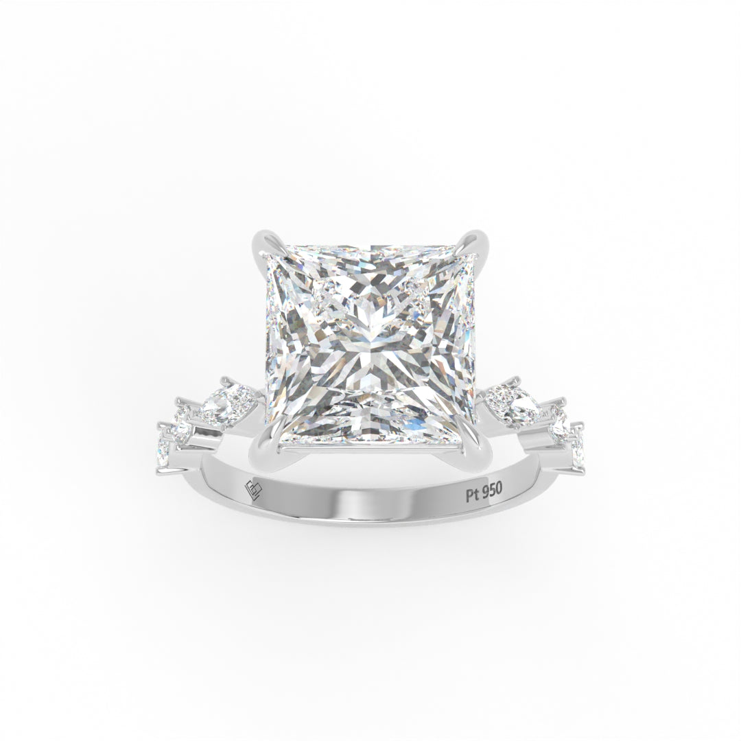 Elizabeth Princess Cut Diamond Engagement Ring With A Marquise and Round Cut Diamond Band
