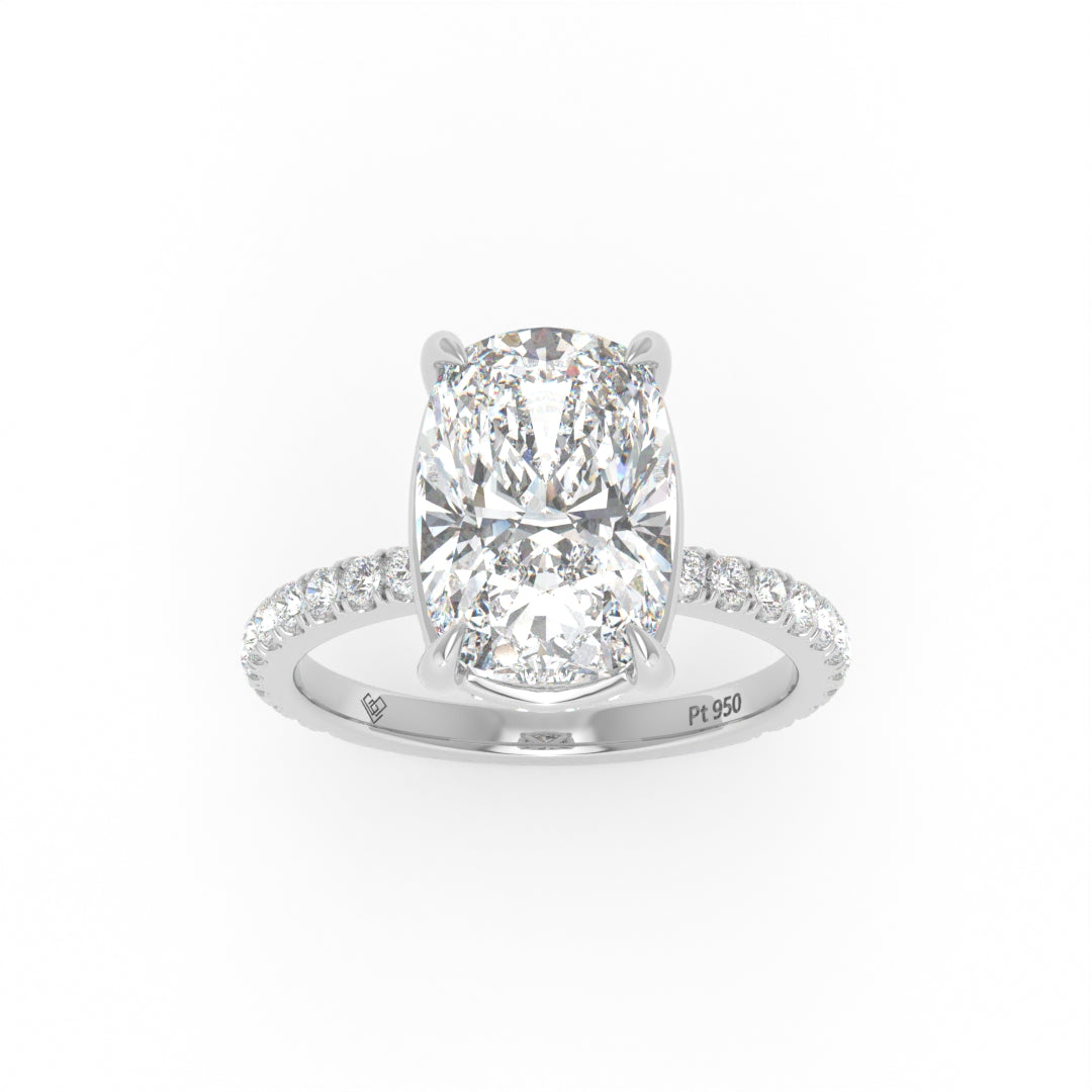 Chloé Cushion Cut Diamond Engagement Ring with Diamond Hidden Halo and Diamond Band