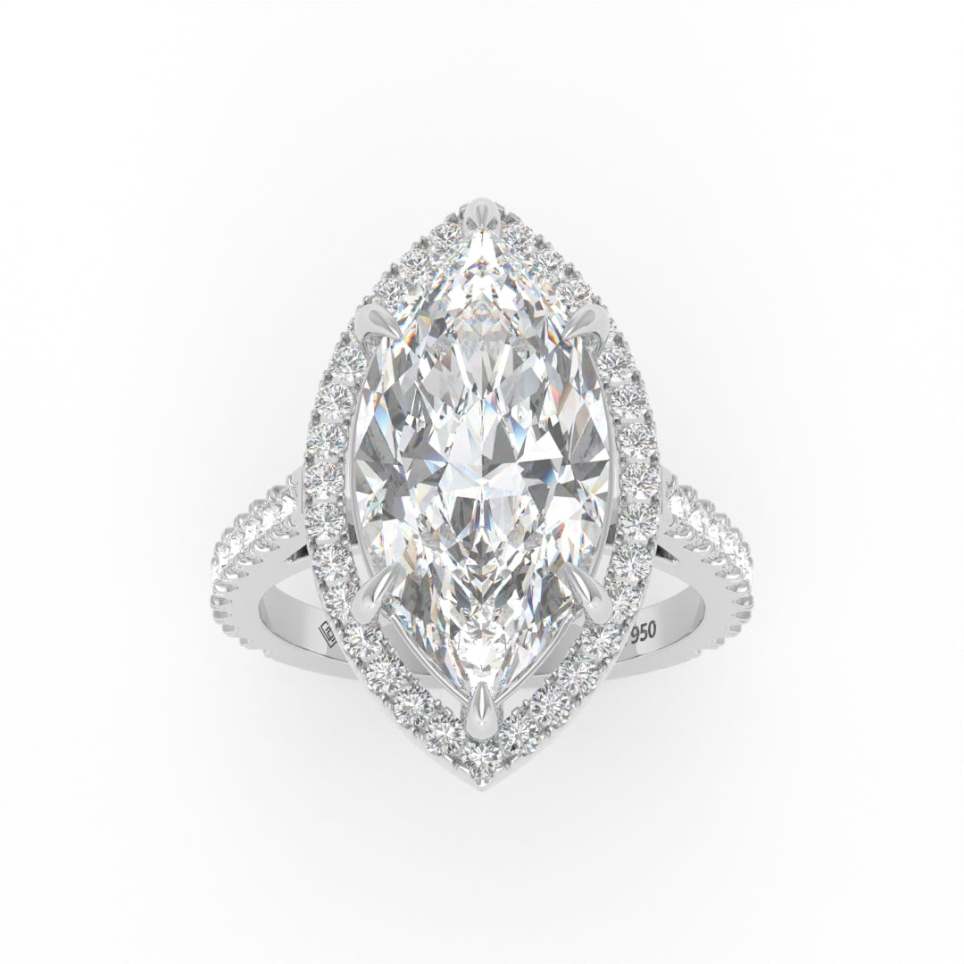 Bella Marquise Cut Diamond Engagement Ring with Diamond Halo & Diamond Band