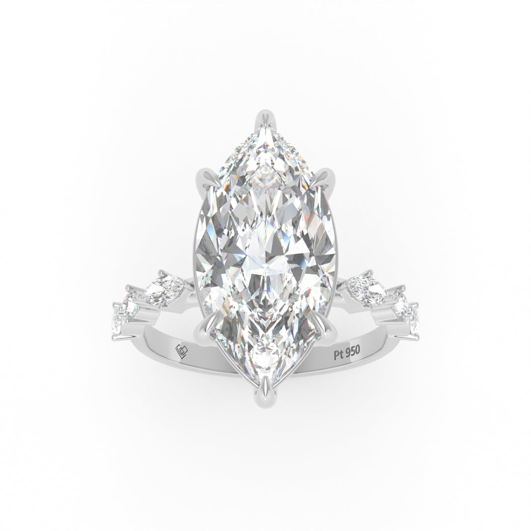 Elizabeth Marquise Cut Diamond Engagement Ring With A Marquise and Round Cut Diamond Band