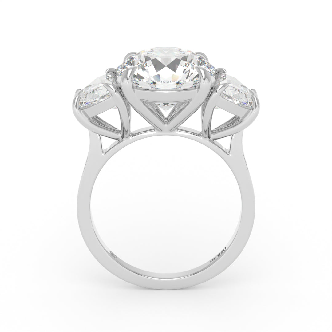 Kamala Round Brilliant Cut Diamond Engagement Ring With Half Moon Cut Side Diamond