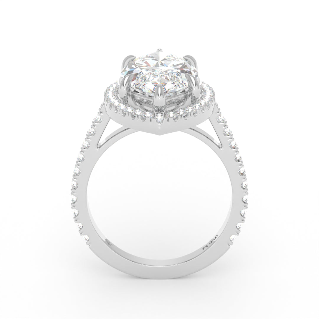Bella Marquise Cut Diamond Engagement Ring with Diamond Halo & Diamond Band