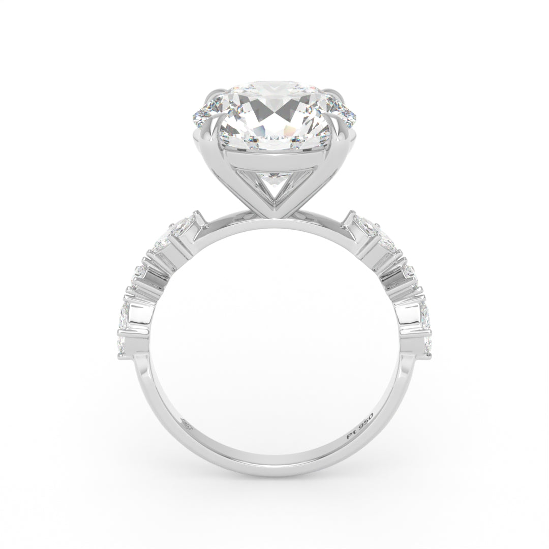 Elizabeth Round Brilliant Cut Diamond Engagement Ring With A Marquise And Round Cut Diamond Band