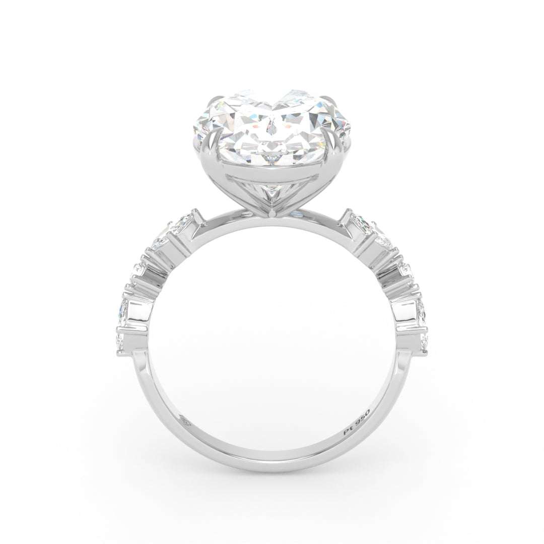 Elizabeth Oval Cut Diamond Engagement Ring With A Marquise And Round Cut Diamond Band.