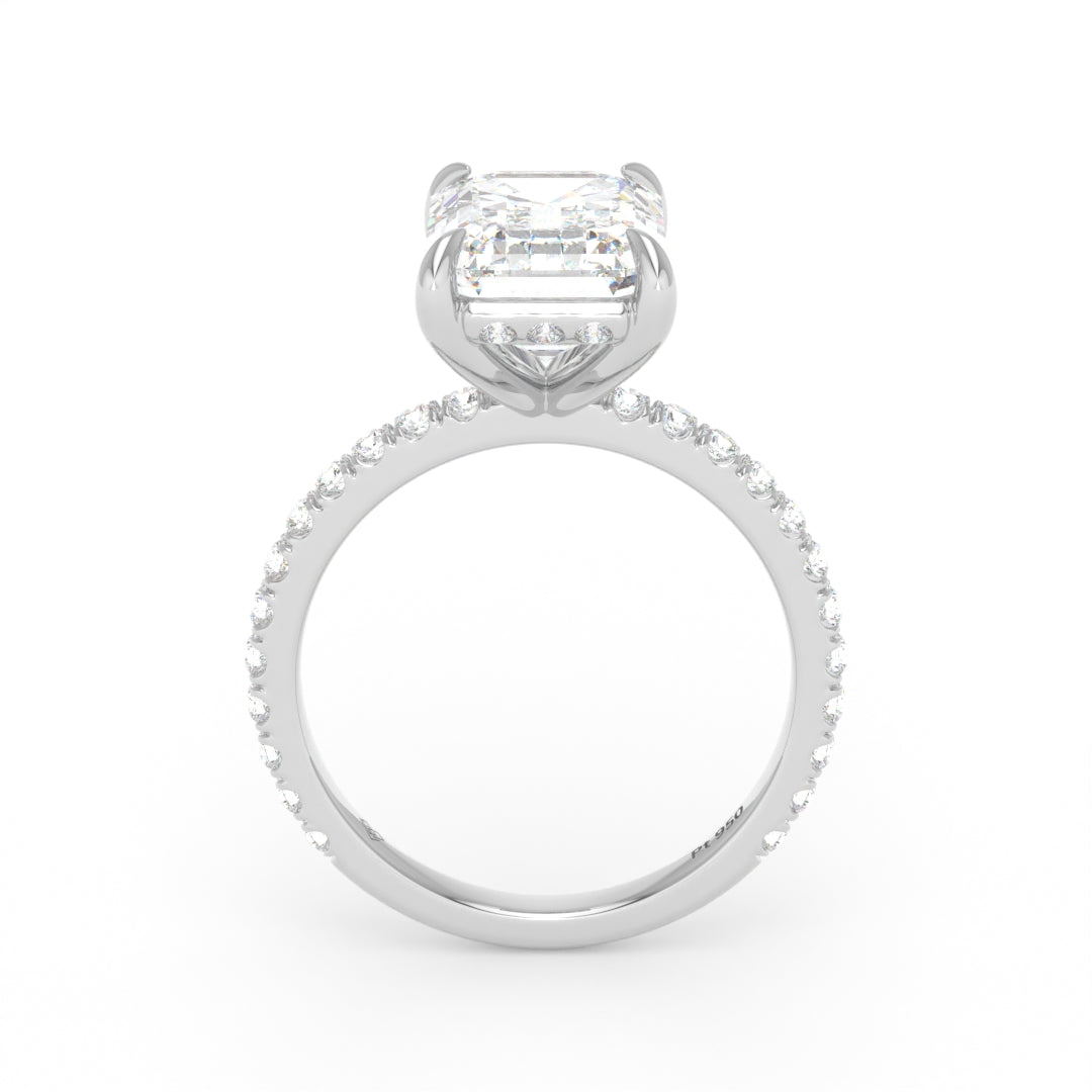 Chloé Emerald Cut Diamond Engagement Ring with Diamond Hidden Halo and Diamond Band