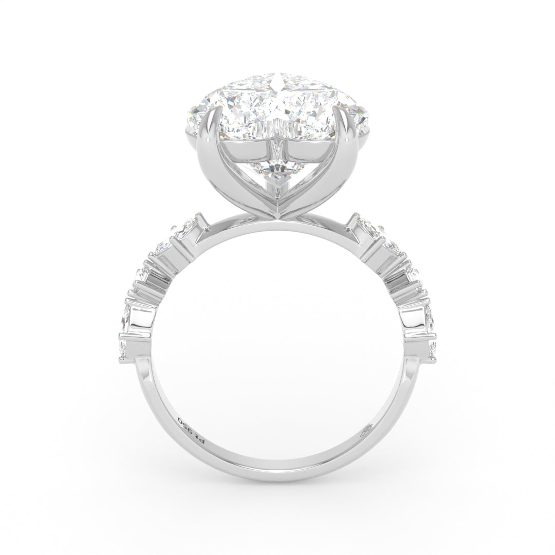 Elizabeth Heart Cut Diamond Engagement Ring With A Marquise and Round Cut Diamond Band