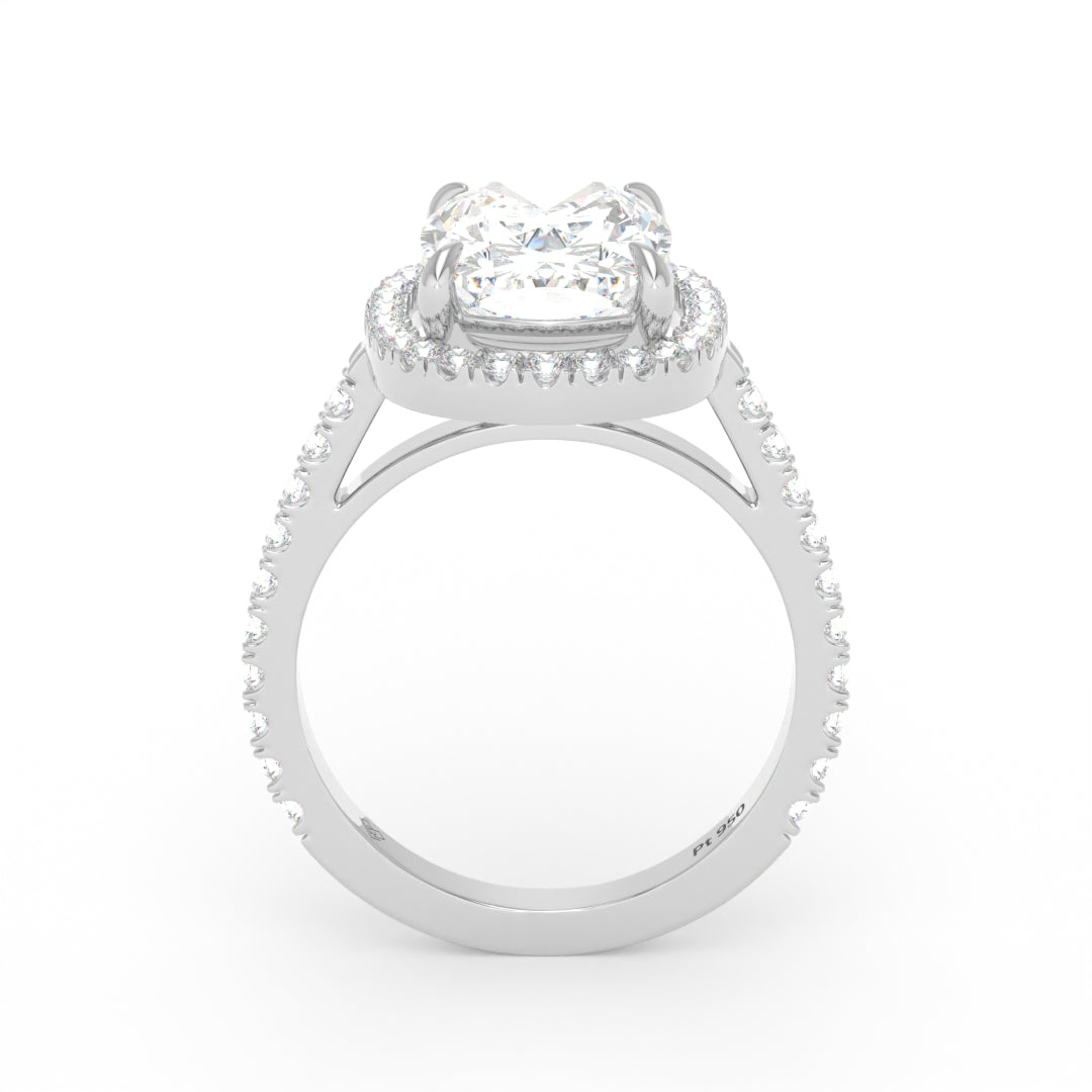 Bella Cushion Cut Diamond Engagement Ring with Diamond Halo & Diamond Band