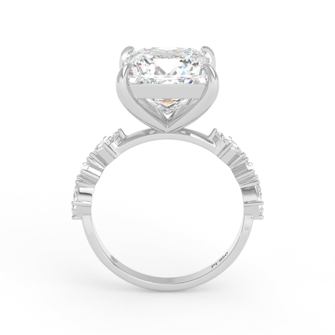 Elizabeth Princess Cut Diamond Engagement Ring With A Marquise and Round Cut Diamond Band