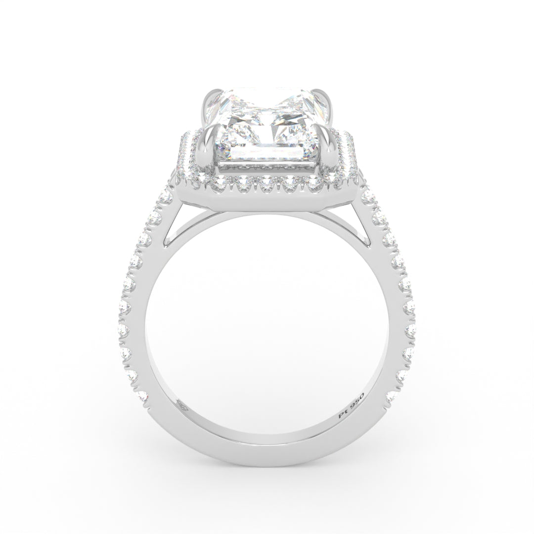 Bella Radiant Cut Diamond Engagement Ring with Diamond Halo & Diamond Band