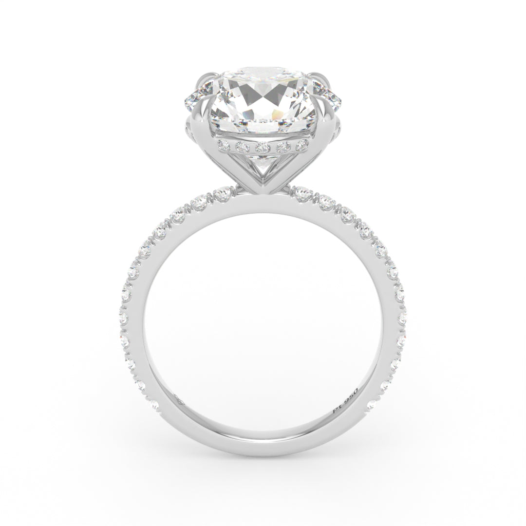 Bague de fiançailles Chloé en diamant taille ronde avec halo de diamants cachés et anneau serti de diamants