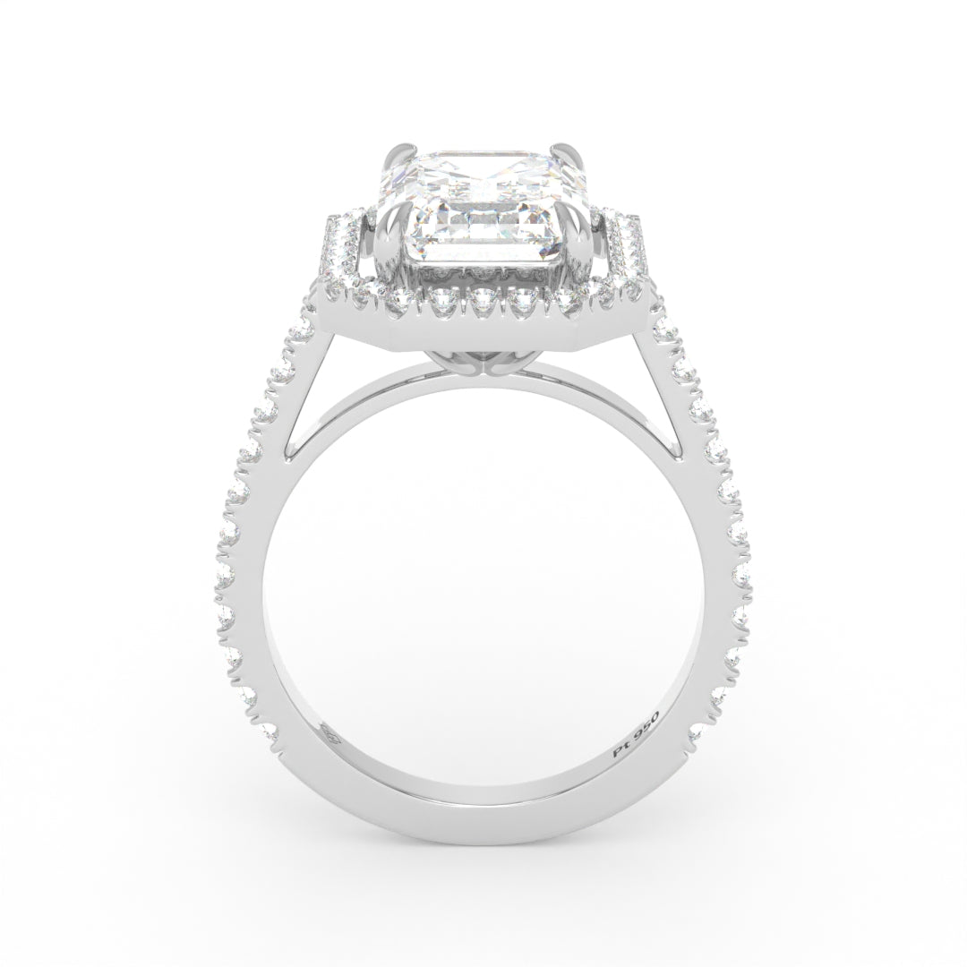 Bella Emerald Cut Diamond Engagement Ring with Diamond Halo & Diamond Band