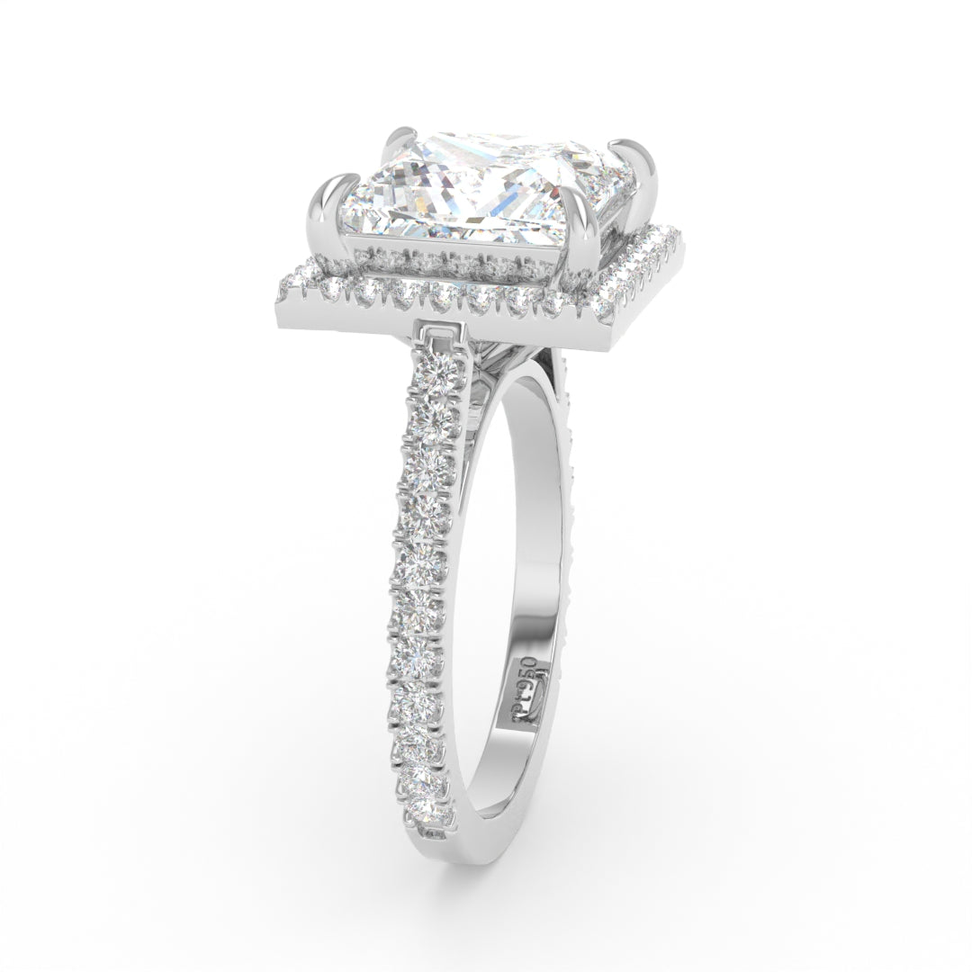 Bella Princess Cut Diamond Engagement Ring with Diamond Halo & Diamond Band