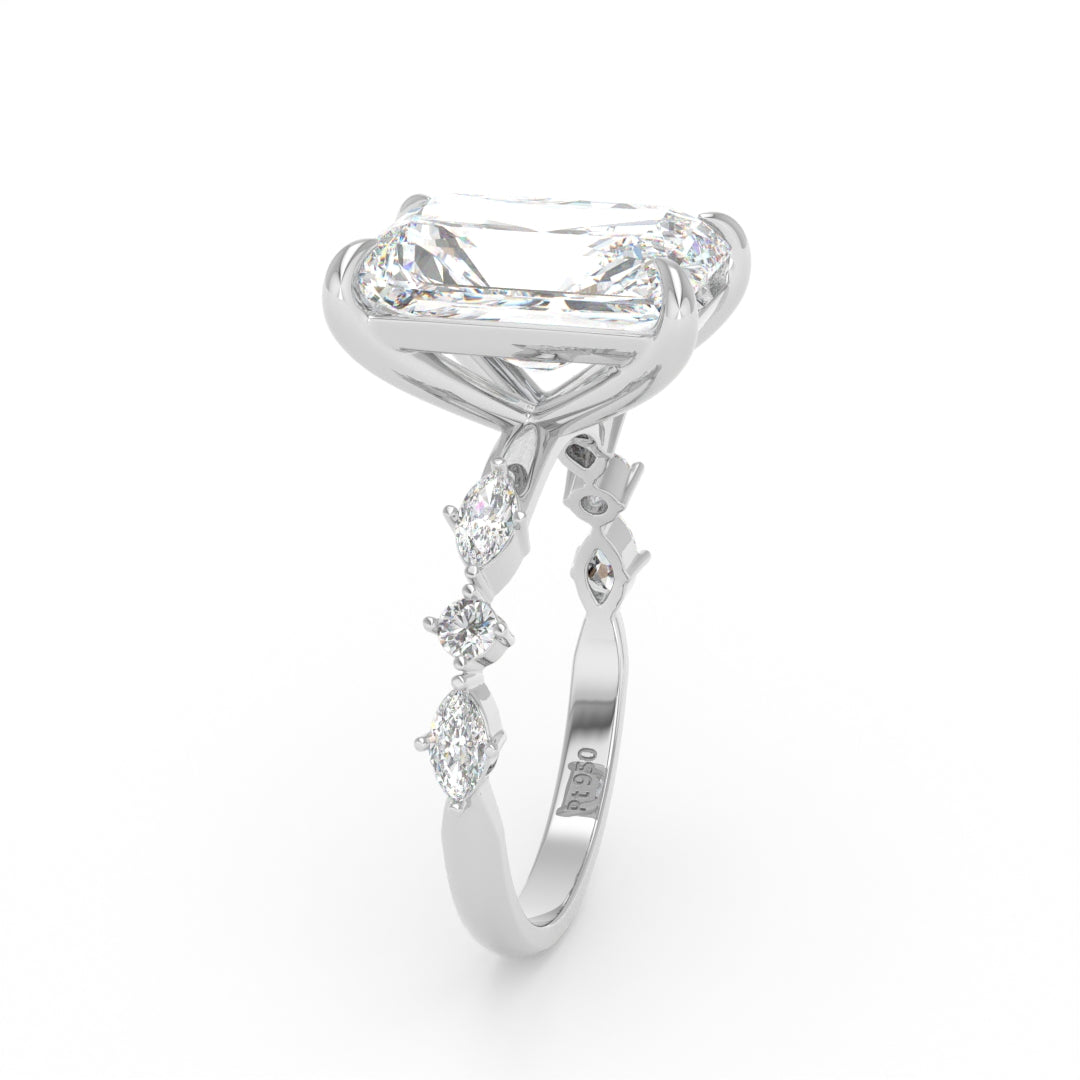 Elizabeth Radiant Cut Diamond Engagement Ring With A Marquise And Round Cut Diamond Band