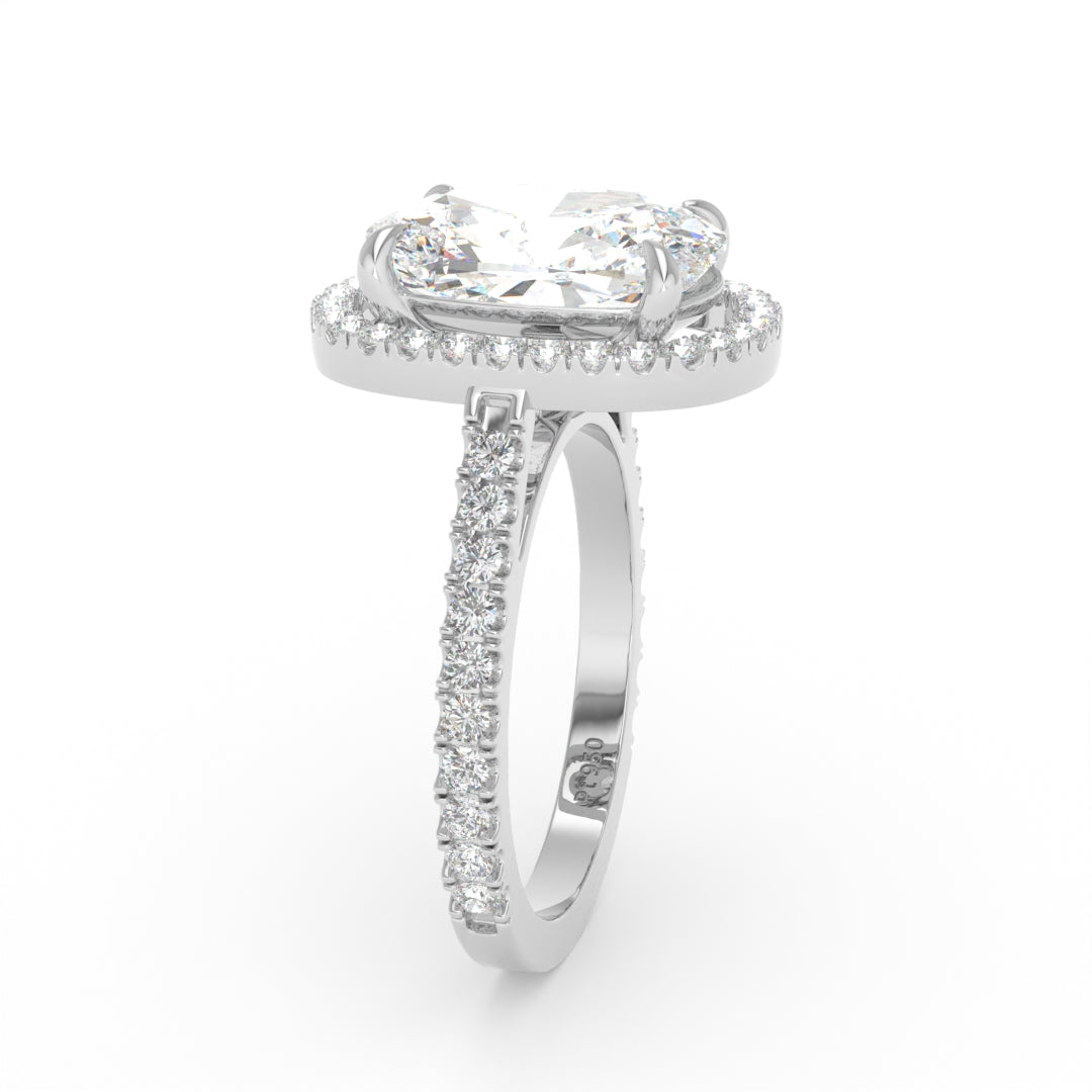 Bella Cushion Cut Diamond Engagement Ring with Diamond Halo & Diamond Band